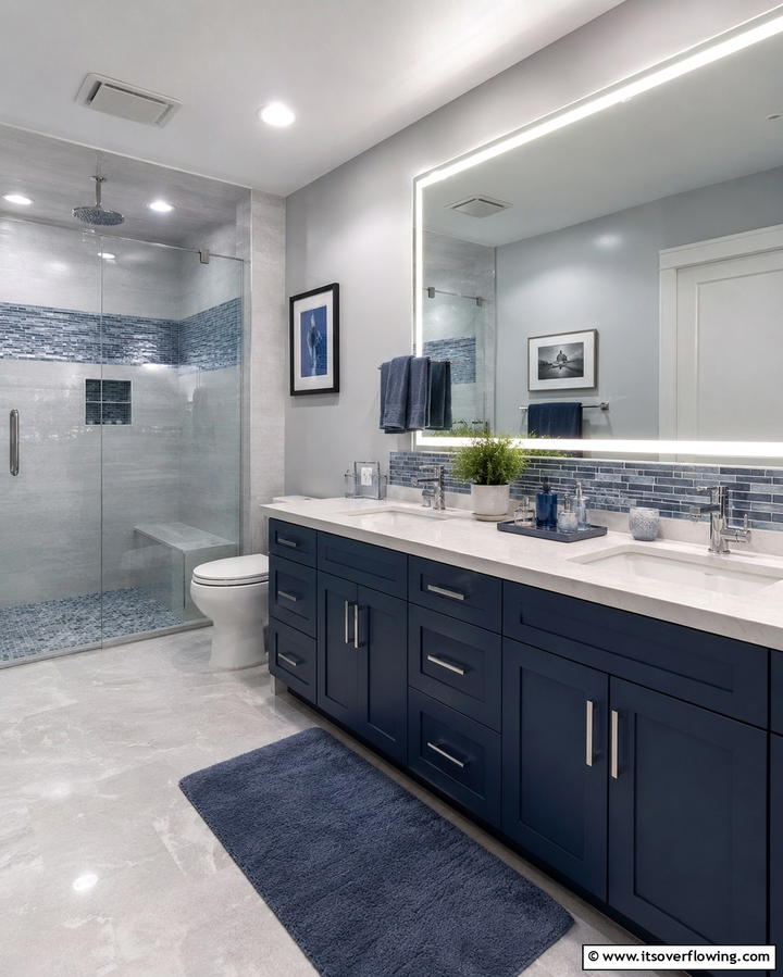 Monochromatic Blue and Gray - 25 Blue and Gray Bathroom Ideas for a Modern Look