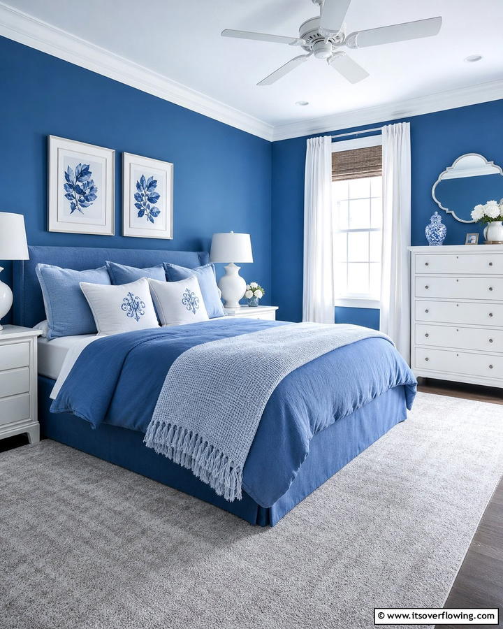 Monochromatic Blue with White Accents - 25 Blue and White Bedroom Ideas for a Calming Space