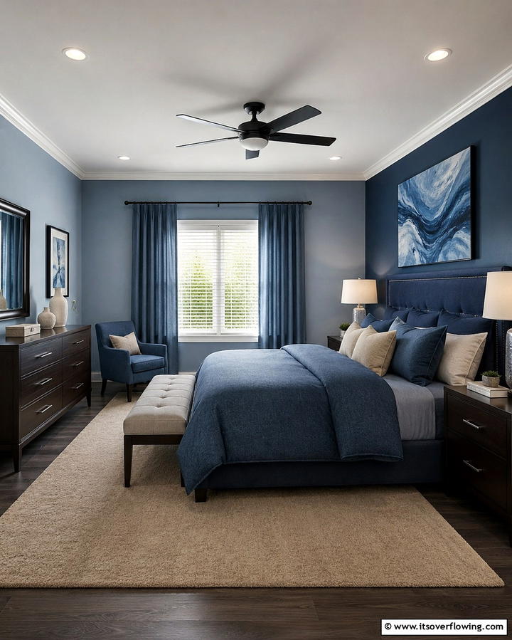 Monochromatic Blues with Beige Accents - 25 Blue and Beige Bedroom Ideas for a Calming Space