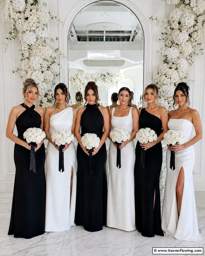 Monochromatic Bridesmaid Dresses - 25 Black and White Wedding Ideas for Classic Elegance