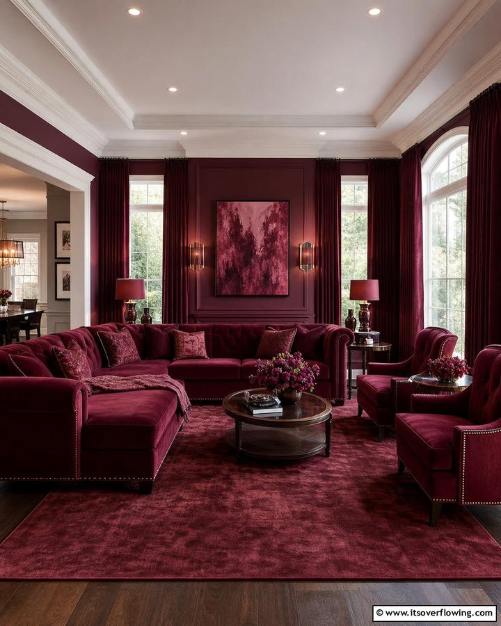 Monochromatic Burgundy Living Room - 25 Stunning Burgundy Sofa Ideas for Your Living Room