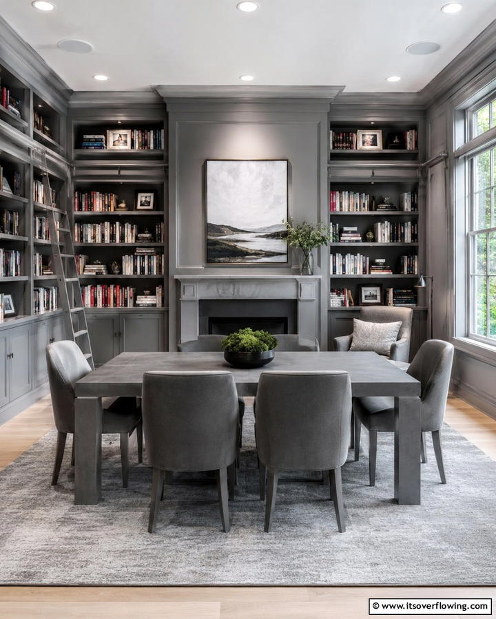 Monochromatic Color Scheme - 25 Library Dining Room Combo Ideas for Book Lovers