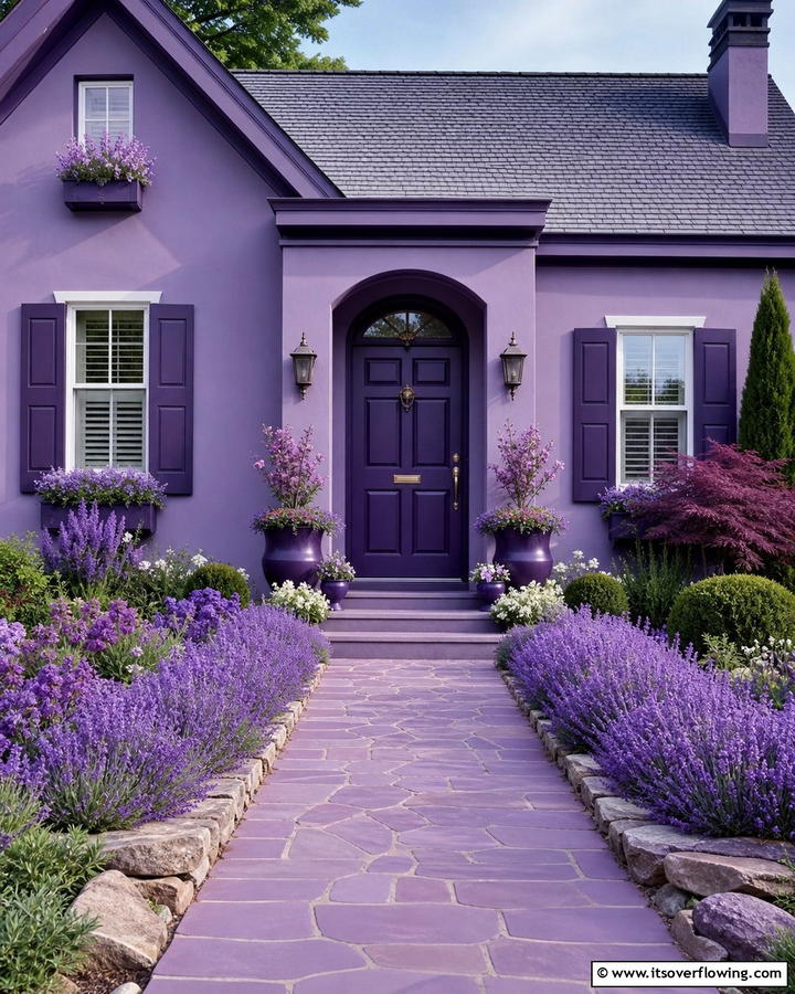 Monochromatic Color Scheme for Cohesion - 20 Dark Purple Front Door Ideas for a Bold Entrance