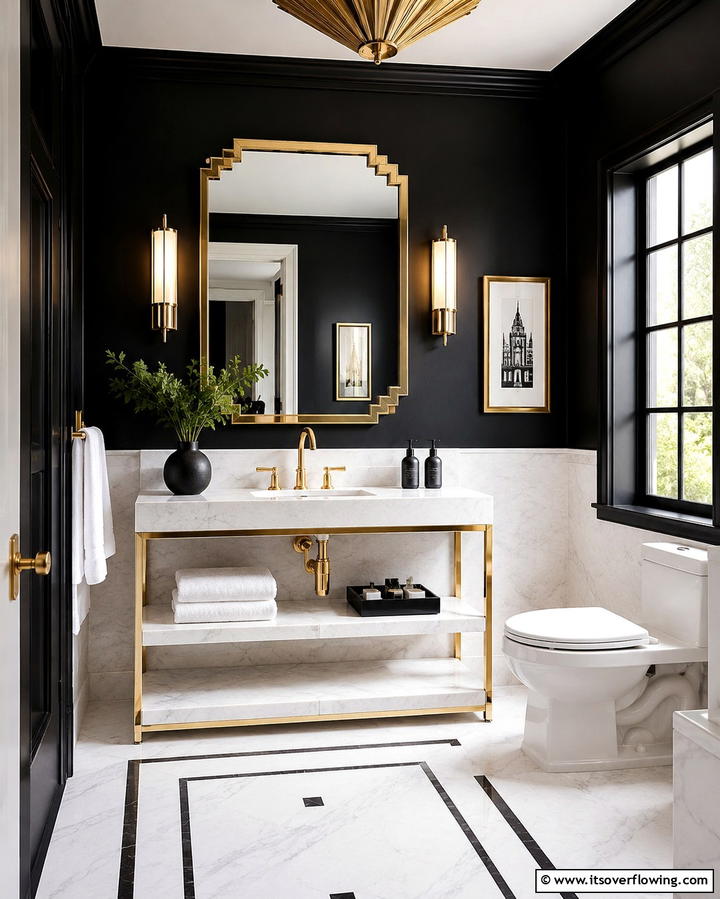 Monochromatic Color Schemes - 30 Art Deco Bathroom Ideas for Glamorous Geometric Design