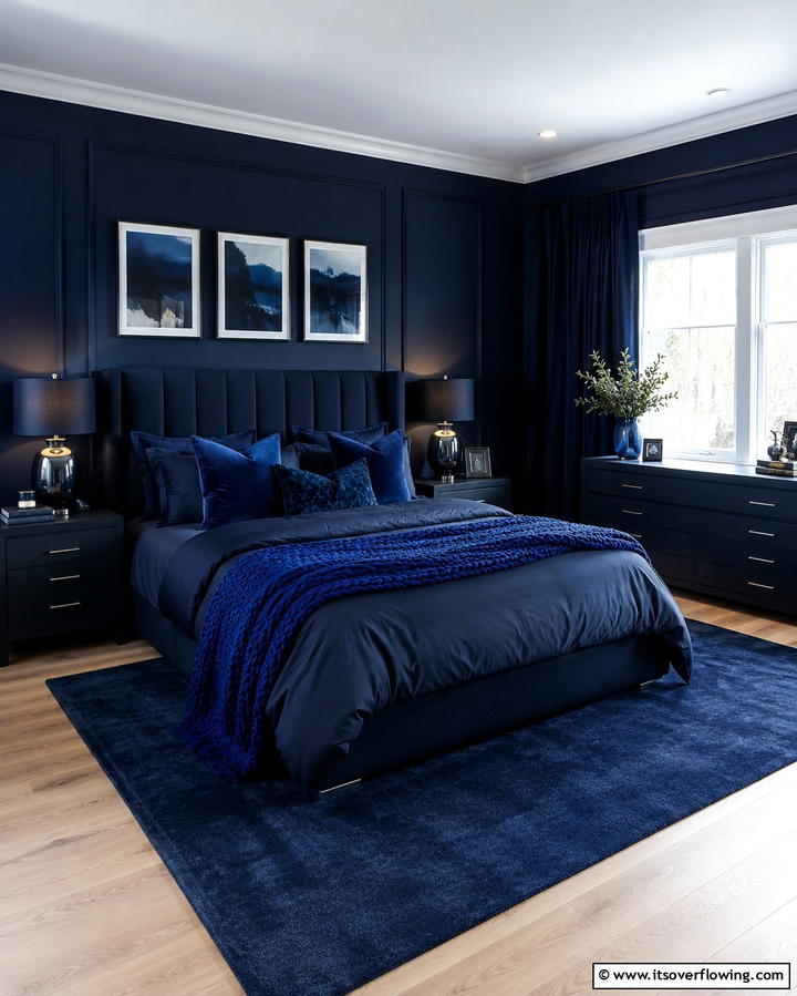 Monochromatic Dark Blue Theme - 25 Dark Blue Bedroom Ideas for Cozy Nights