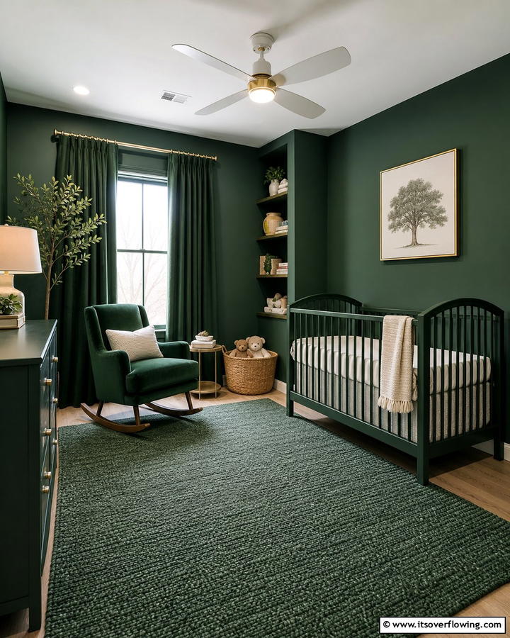 Monochromatic Dark Green Nursery - 20 Dark Green Nursery Ideas for a Calming Space