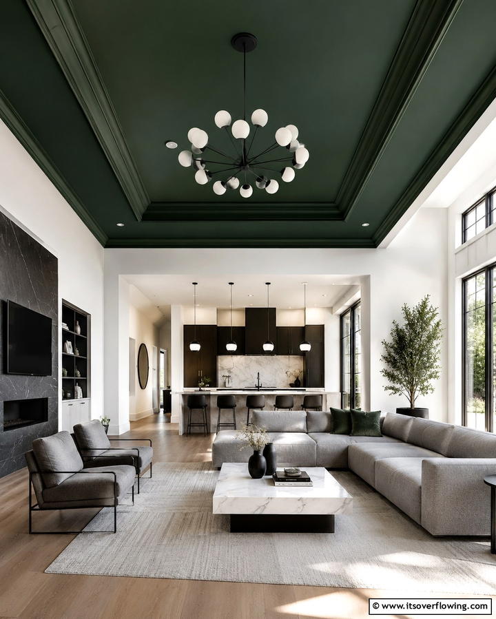 Monochromatic Dark Green Scheme - 30 Rich Dark Green Living Room Designs for Cozy Elegance