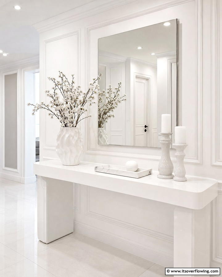 Monochromatic Elegance - 25 Entryway Table Decor Ideas to Welcome Guests in Style