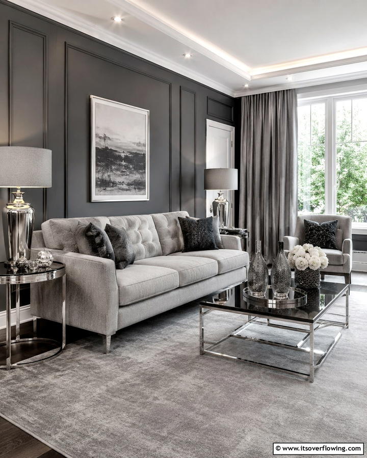 Monochromatic Elegance with Shades of Grey - 30 Grey Couch Living Room Styling Ideas for Cozy Spaces