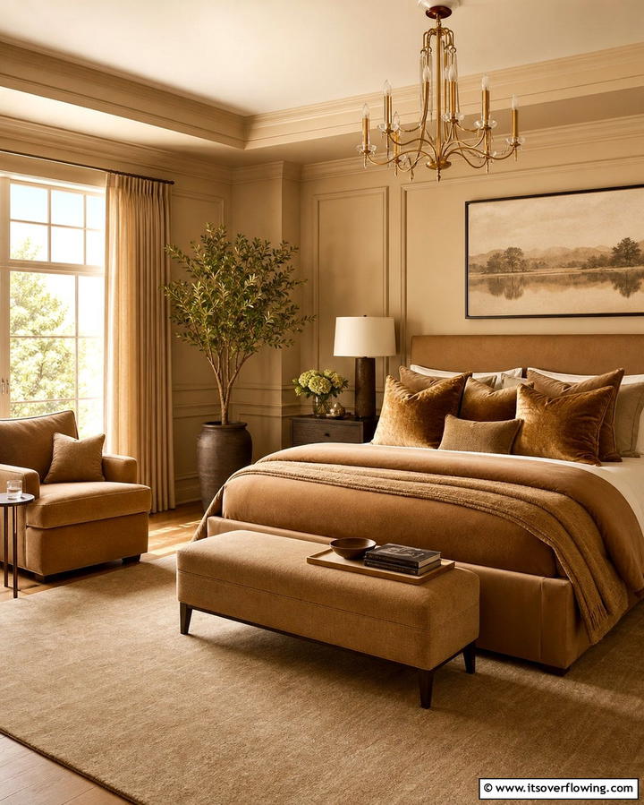 Monochromatic Elegance with Tan Shades - 25 Tan Bedroom Ideas for a Warm and Cozy Space