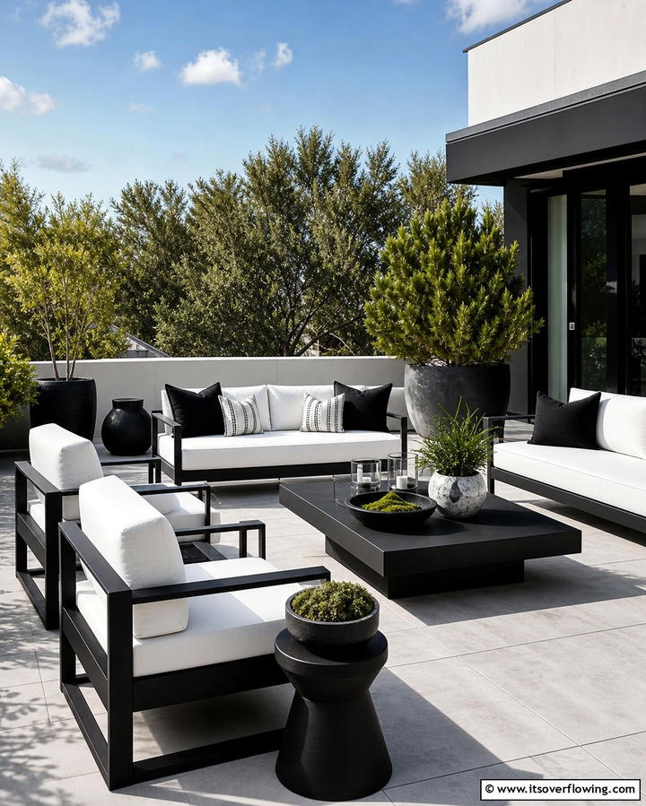 Monochromatic Furniture Arrangement - 25 Black and White Patio Ideas for a Timeless Look