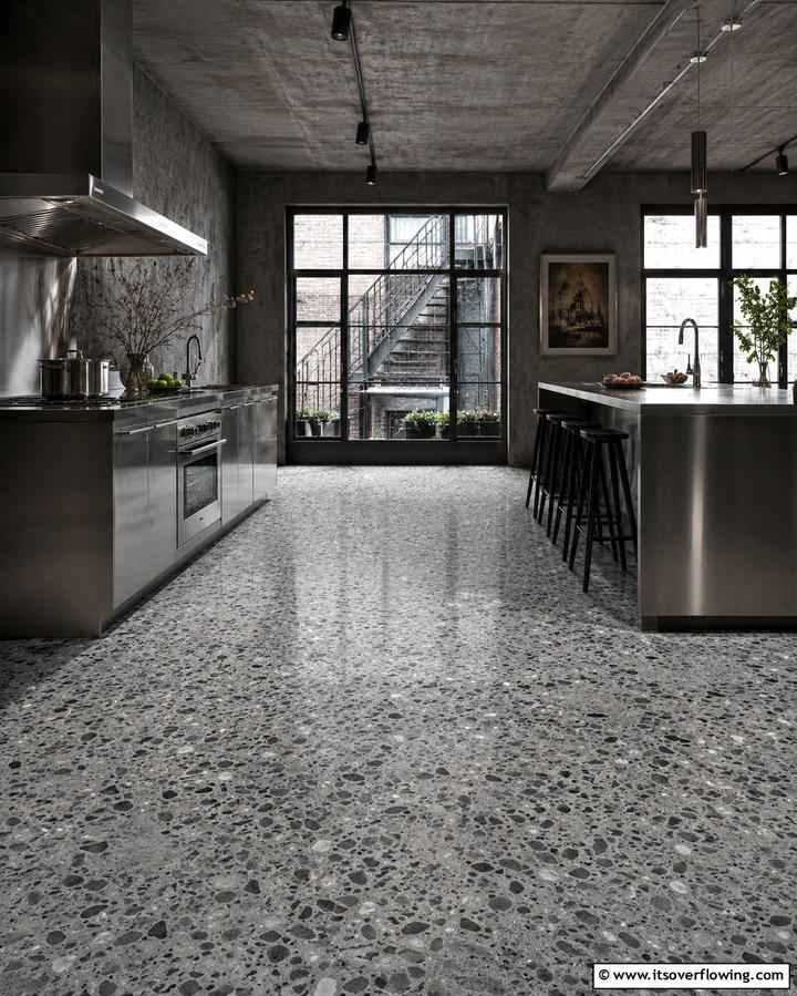 Monochromatic Gray Terrazzo - 25 Terrazzo Kitchen Floor Ideas for a Unique Look