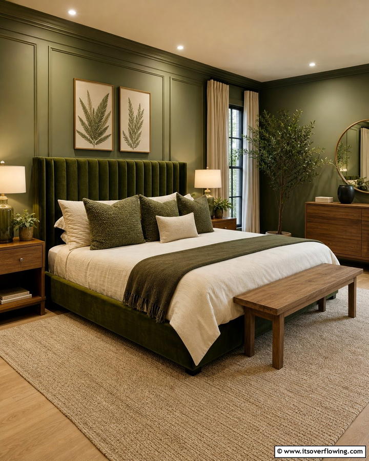 Monochromatic Green Elegance - 20 Blue and Green Bedroom Ideas- Calming Color Schemes