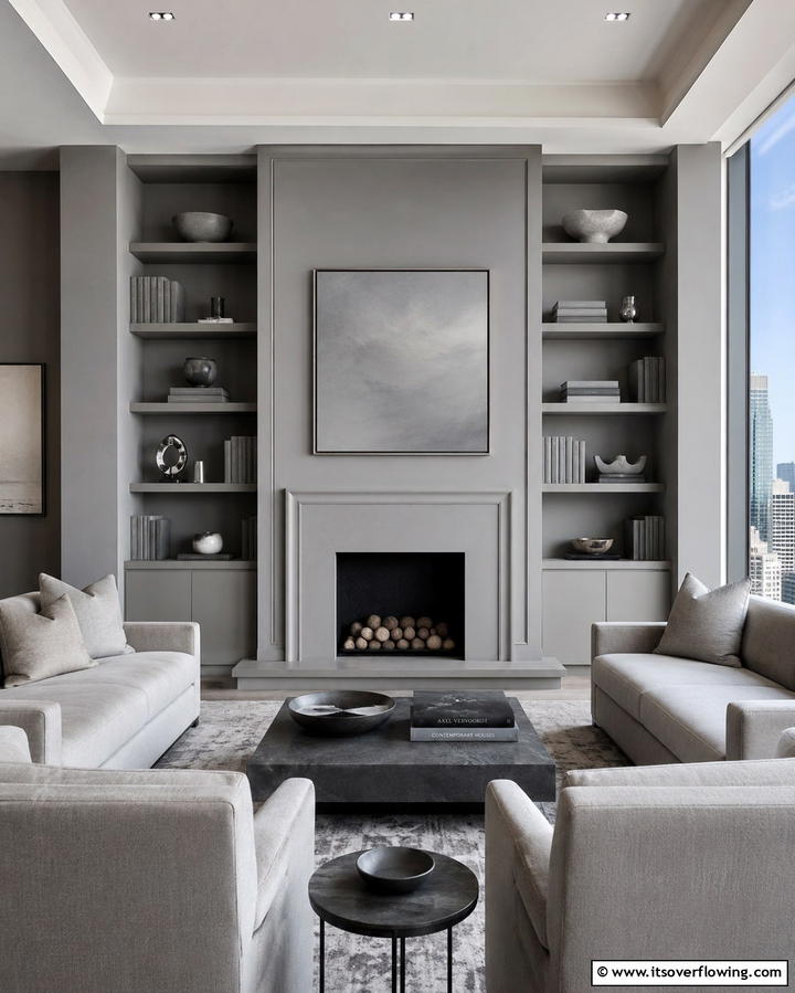 Monochromatic Harmony - 30 Fireplace with Bookshelves Ideas for Cozy Literary Nooks