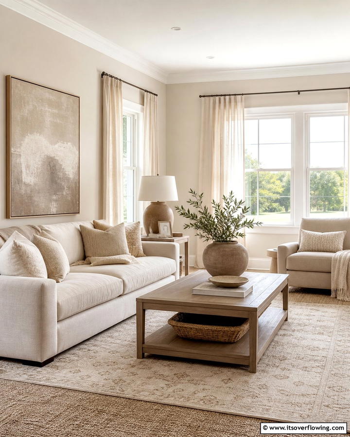 Monochromatic Harmony with Tones of Beige - 25 Dulux Egyptian Cotton Living Room Ideas for Elegance