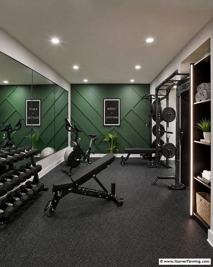 Monochromatic Home Gym Feature - 21 Green Accent Wall Ideas for Bold and Serene Interiors