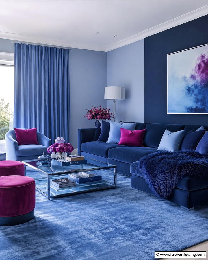 Monochromatic Magic - 25 Pink and Blue Living Room Ideas for a Vibrant Space