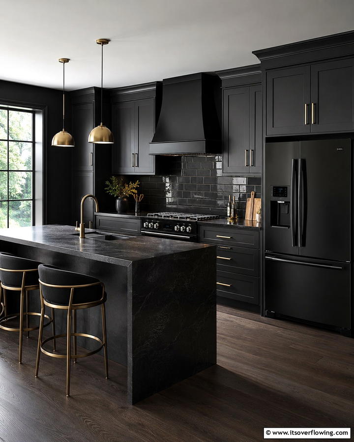 Monochromatic Magic with Black Walls - 25 Kitchen With Black Appliances for a Sleek and Modern Look