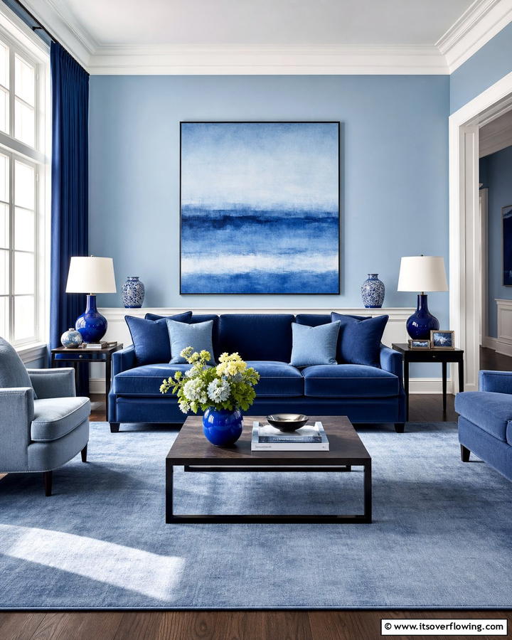 Monochromatic Magic with Blue Tones - 25 Blue Couch Living Room Ideas for a Stylish Space