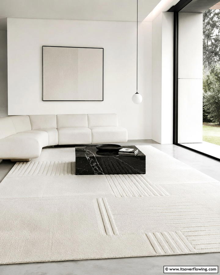 Monochromatic Minimalist Rugs - 30 Living Room Rug Ideas to Define Your Space Stylishly