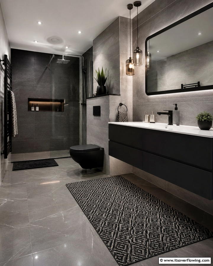 Monochromatic Palette - 25 Black and Grey Bathroom Ideas for a Sleek Design