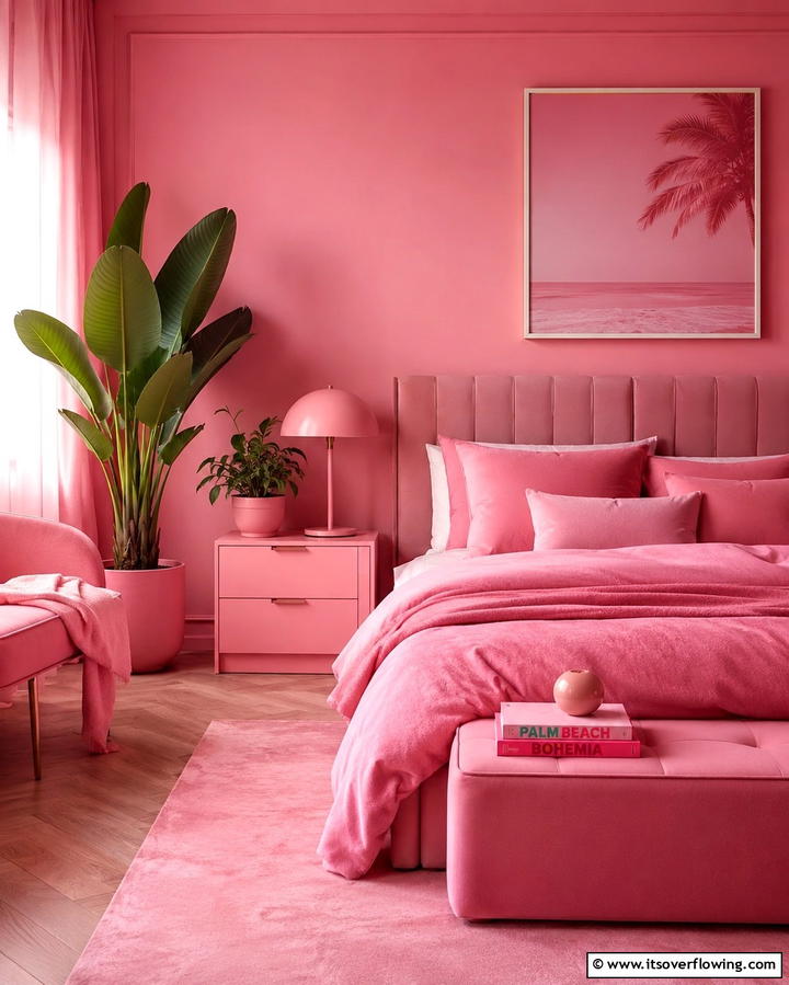 Monochromatic Pink with Green Accents - 25 Pink and Green Bedroom Ideas for a Fresh Look