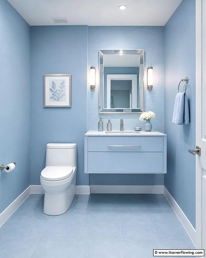 Monochromatic Powder Room - 20 Blue Powder Room Ideas- Small Space, Big Style