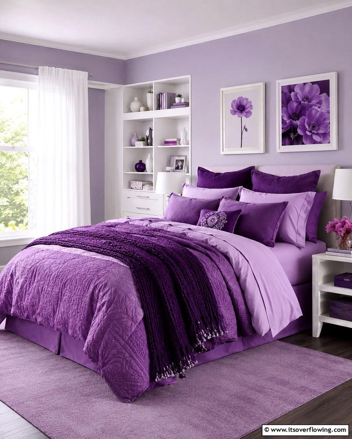 Monochromatic Purple Bedding Layers - 30 Dark Purple Bedroom Ideas for Dramatic Luxury Spaces