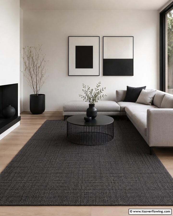 Monochromatic Rugs for Minimalist Charm - 30 Living Room Rug Ideas to Define Your Space Stylishly