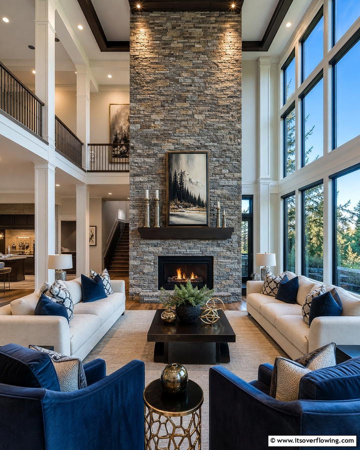 Monochromatic Sophistication - 25 Stacked Stone Fireplace Ideas for a Rustic Look