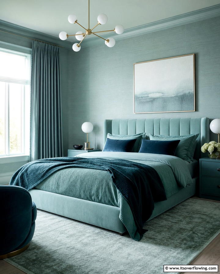 Monochromatic Teal Layers - 25 Teal Bedroom Ideas for a Serene and Stylish Space