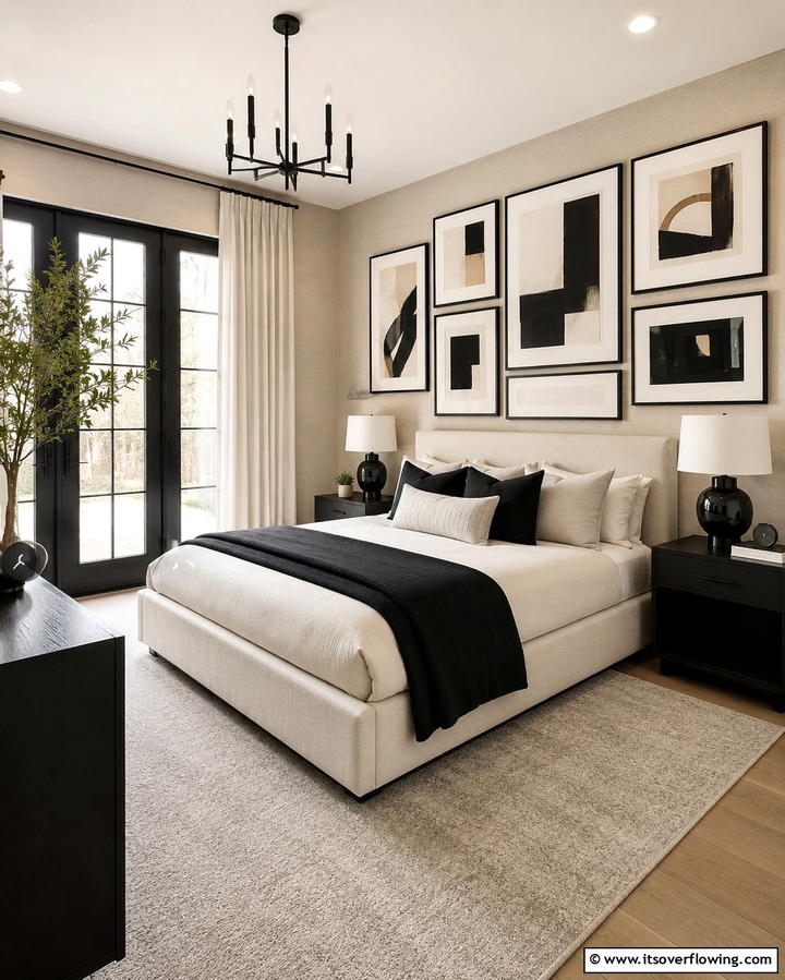 Monochromatic Wall Art - 25 Elegant Black and Beige Bedroom Design Ideas
