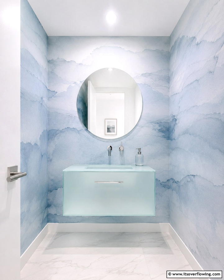 Monochromatic Watercolor - 25 Powder Room Wallpaper Ideas to Elevate Your Space