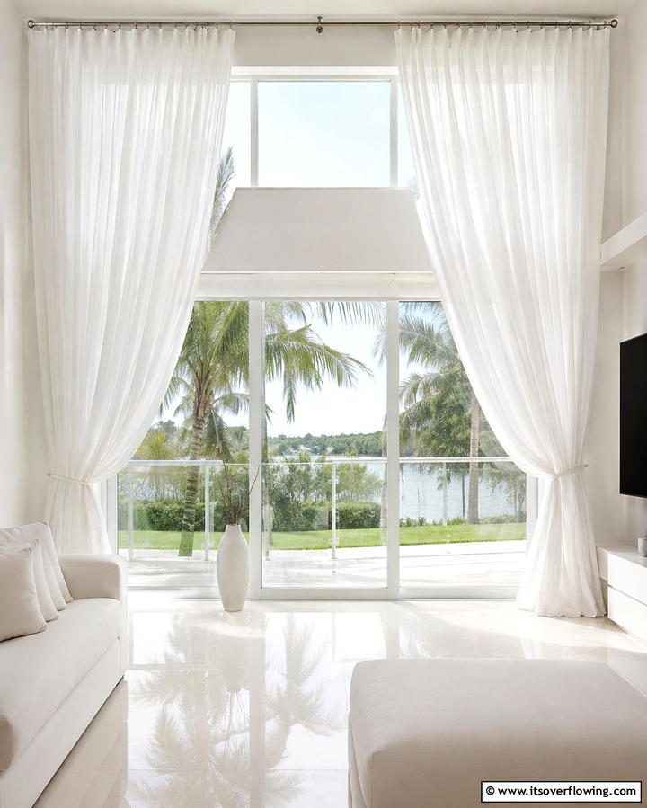 Monochromatic White Curtains - 25 White Living Room Ideas for a Timeless Look