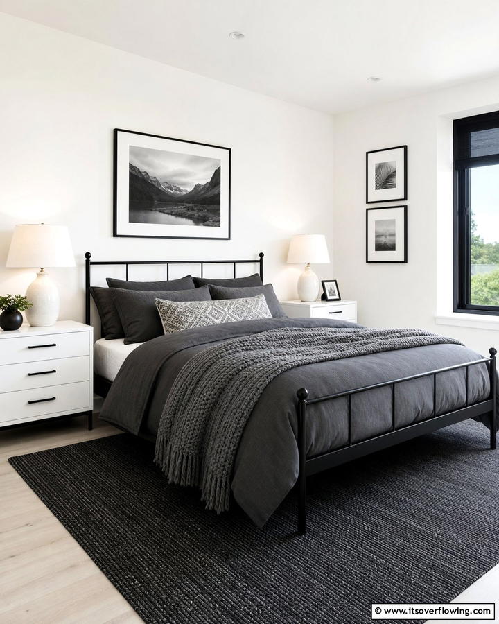 Monochrome Accent Details - 21 Minimalist Bedroom Ideas for a Serene Retreat