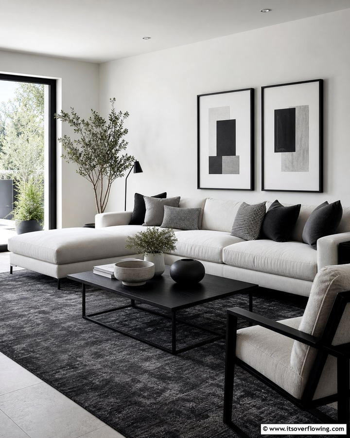 Monochrome Accents for Impact - 21 Minimalist Living Room Ideas to Simplify Your Space