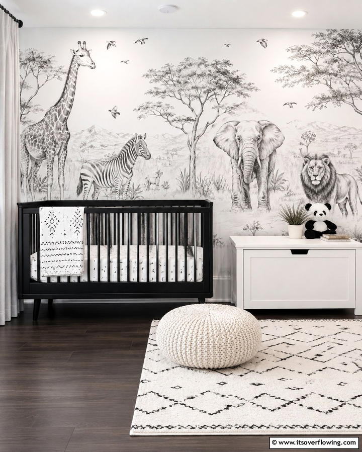 Monochrome Animal Prints - 30 Chic Black & White Nursery Ideas for Modern Baby Rooms