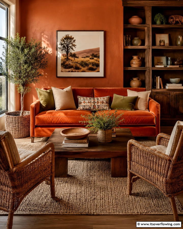 Monochrome Appeal with Orange Shades - 25 Orange Couch Living Room Ideas for a Vibrant Space