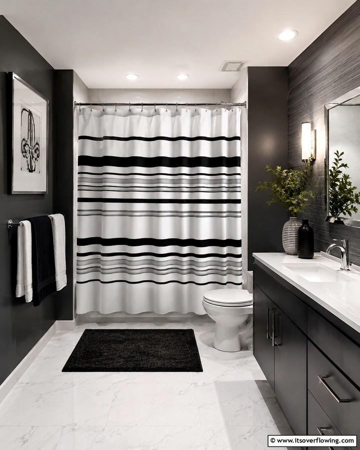 Monochrome Black and White for Timeless Sophistication - 25 Shower Curtain Ideas to Refresh Your Bathroom