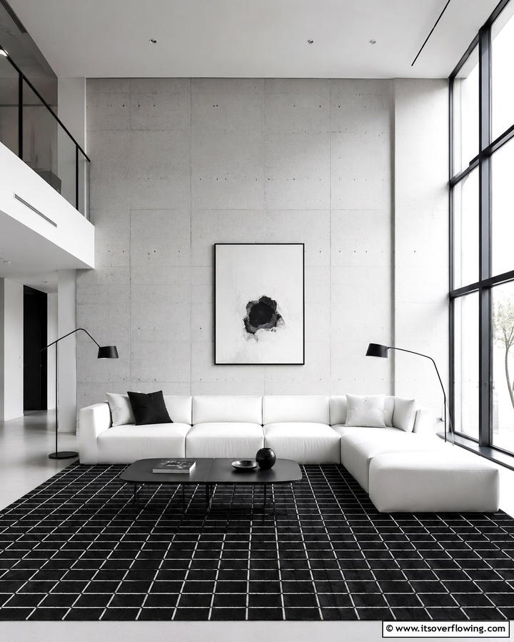 Monochrome Carpets for Sleek Minimalism - 25 Living Room Carpet Ideas for Cozy Comfort