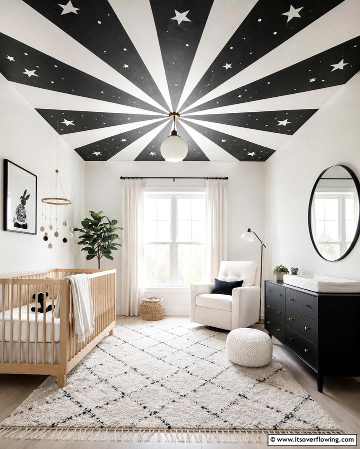 Monochrome Ceiling Accents - 30 Chic Black & White Nursery Ideas for Modern Baby Rooms
