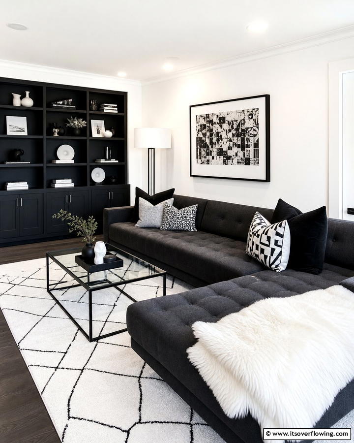 Monochrome Chic Design - 21 Aesthetic Living Room Ideas for a Stylish & Cozy Retreat