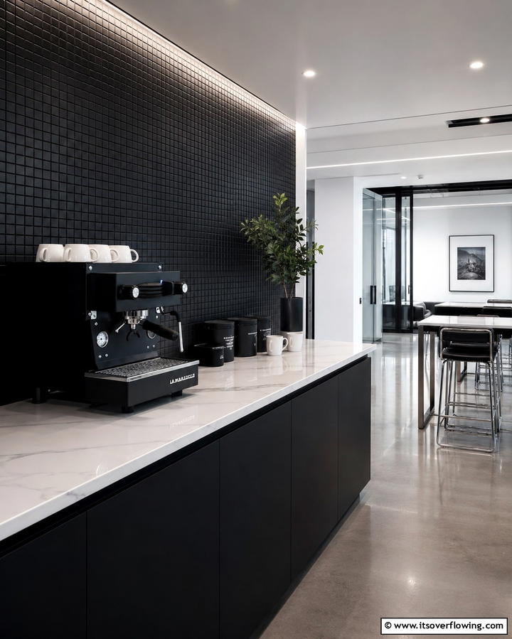 Monochrome Coffee Station - 25 Office Coffee Station Ideas to Boost Your Productivity