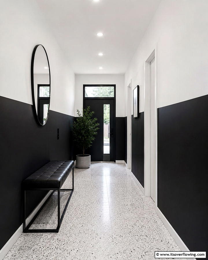 Monochrome Color Blocking - 30 Chic Black and White Hallway Ideas for Timeless Elegance