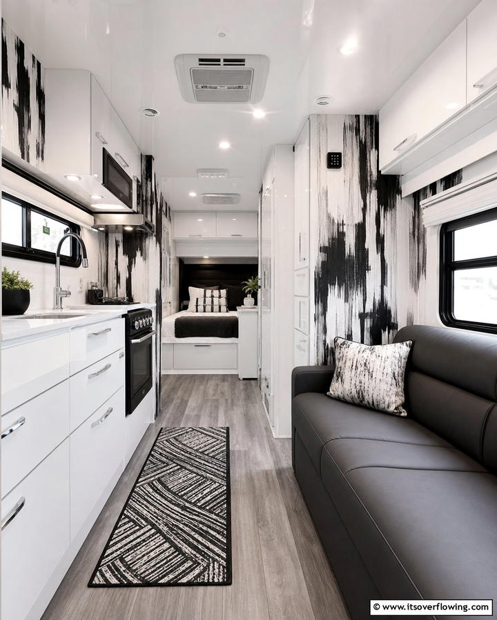 Monochrome Designs - 25 RV Wallpaper Ideas for a Stylish and Comfortable Space