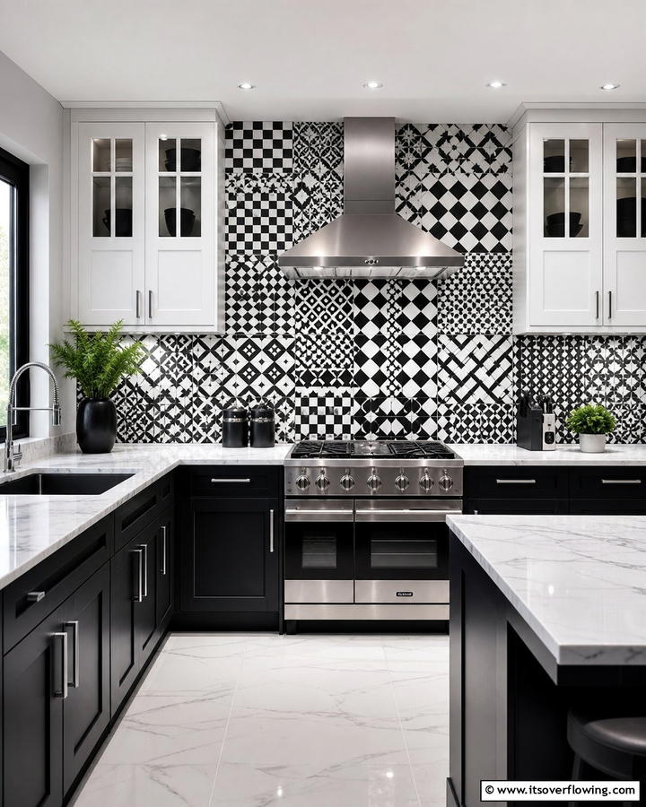 Monochrome Elegance - 30 Kitchen Splashback Ideas for Chic and Practical Walls
