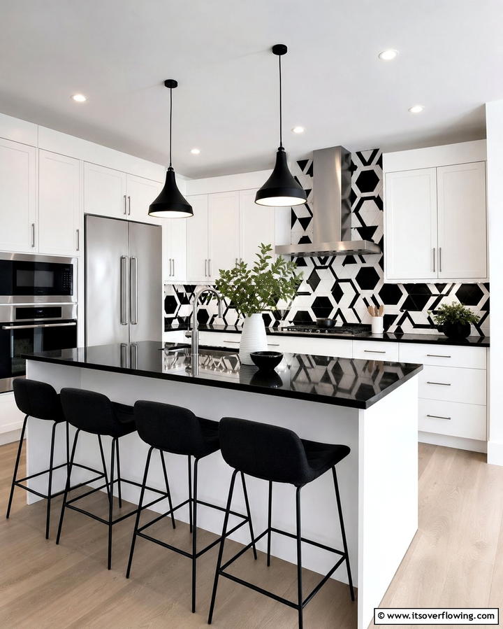 Monochrome Geometric Patterns - 25 Black and White Kitchen Backsplash Ideas