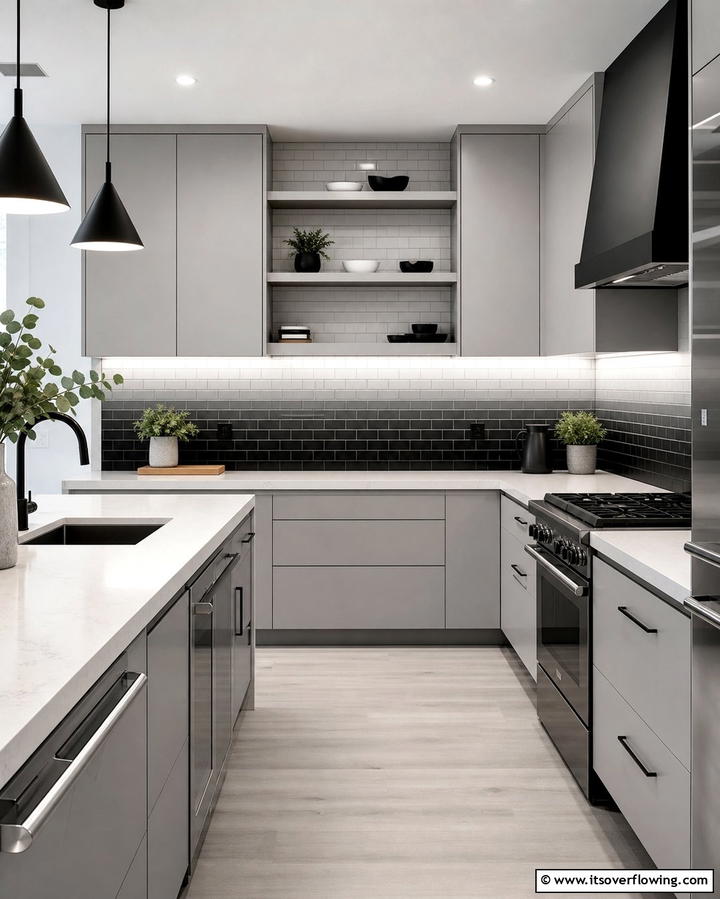 Monochrome Gradient Effect - 25 Black and White Kitchen Backsplash Ideas