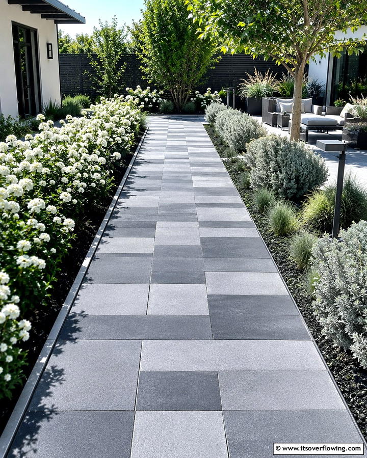 Monochrome Gray Tones - 25 Concrete Paver Walkway Ideas for Durable Design