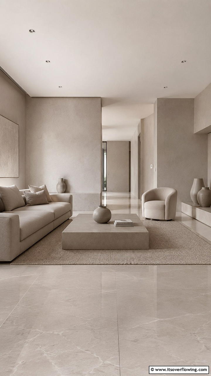 Monochrome Greige Minimalism - 30 Greige Living Room Ideas for Neutral & Warm Modern Spaces